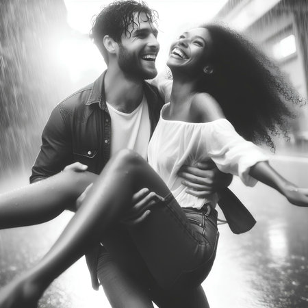 Couple Lover Activity Happiness Lifestyle Portrait Concept in black and whiteの素材