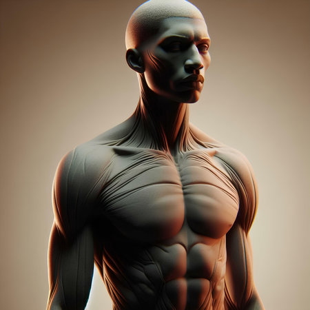 3D Illustration of a Muscular Male Anatomical Body - Isolated Backgroundの素材