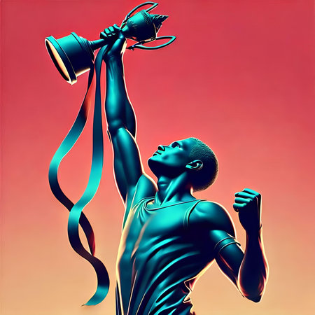 Bronze statue of a basketball player with a winning trophy. 3D renderingの素材