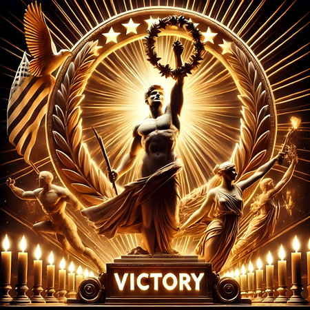 Victory Day background with burning candles and ancient statue of the Virgin Maryの素材