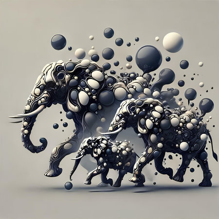 Elephants in the form of an abstract background. 3d renderingの素材