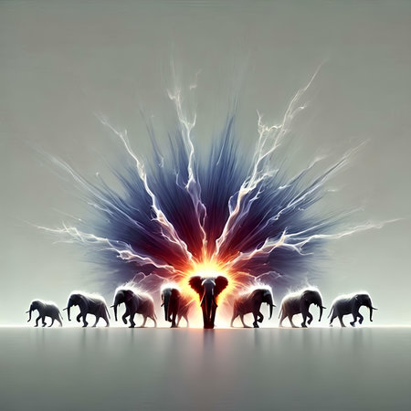 Silhouette of horses with lightning in the background. 3D renderingの素材