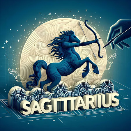 Vector illustration of astrology Zodiac sign Sagittarius with hand holding bow and arrowの素材