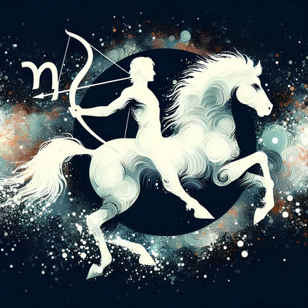 Zodiac sign Capricorn. Zodiac background with archer.の素材