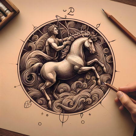 Sketch of the Zodiac sign Pisces with a horseの素材