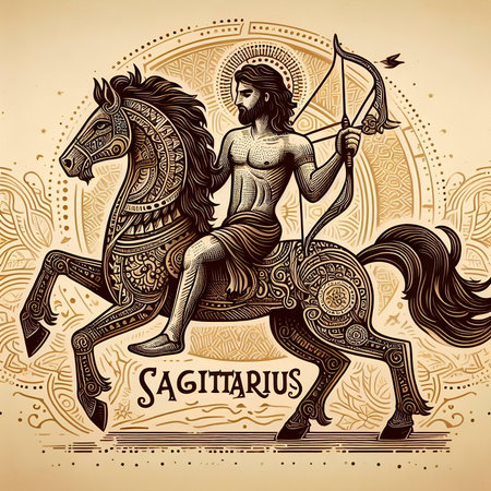 Zodiac sign Sagittarius with horse and arrow. Vector illustration.の素材