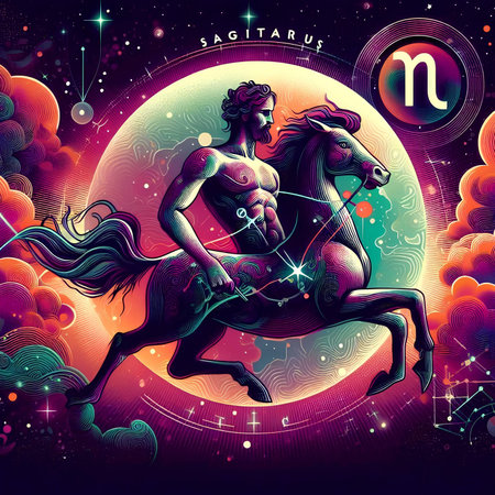 Zodiac sign Capricorn with beautiful woman on horseback.の素材