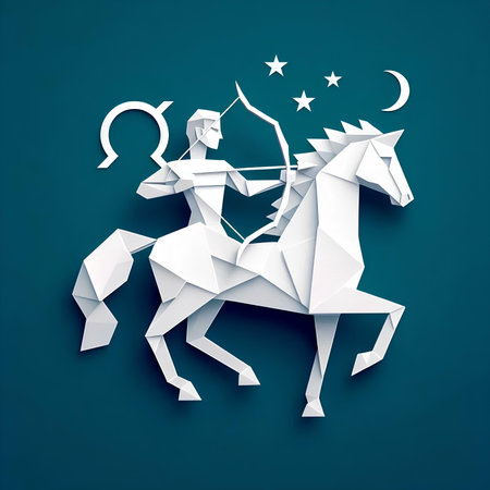 Illustration of a horseman with a bow and arrow on a blue backgroundの素材