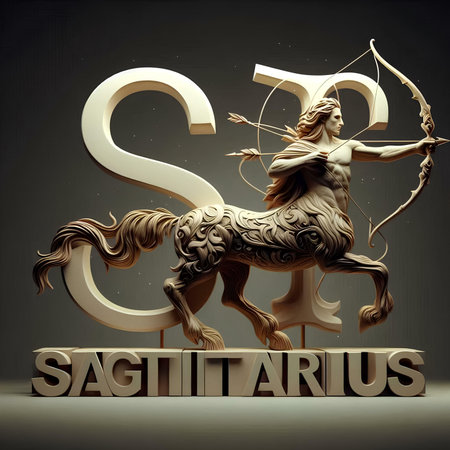 Sagittarius zodiac sign with archer, 3d illustrationの素材