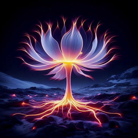 3D Illustration of a Fractal Tree with Flames and Flamesの素材