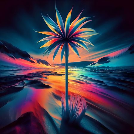 abstract colorful background with flower on the beach, 3d renderの素材