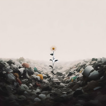 Plant growing out of a pile of garbage. Conceptual image.の素材