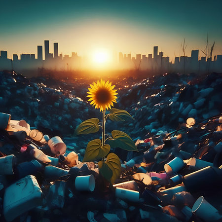 Plastic pollution concept. Pollution of the environment. 3d renderの素材