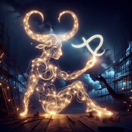Devil with horns on the background of the night city. 3d renderingの素材