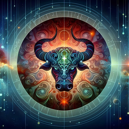 Zodiac sign Ox. Zodiac circle with astrological symbols. Zodiac backgroundの素材