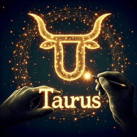 Illustration of Zodiac sign Taurus with hand writing on itの素材