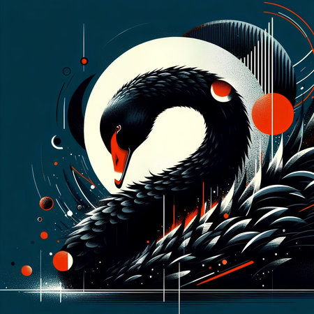 Vector illustration of a black swan on the background of the moonの素材