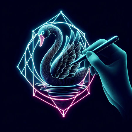 Hand drawing a magic swan on a crystal ball with a penの素材