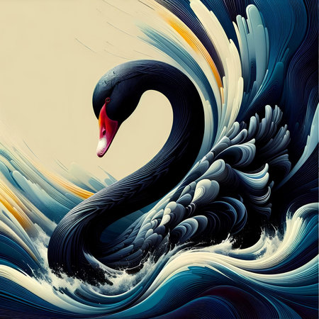 Black swan on the background of the waves. Vector illustration.の素材