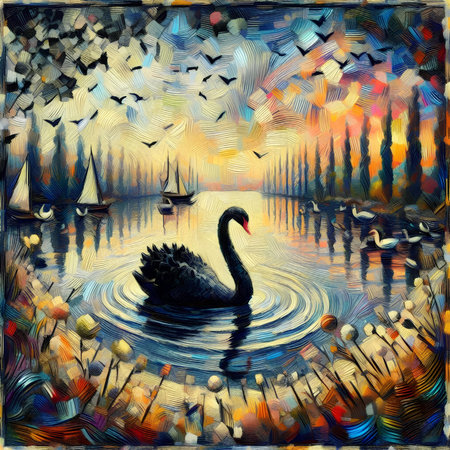 Digital painting of a swan on the lake in Venice, Italyの素材