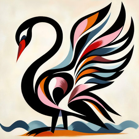Swan on abstract background. Hand drawn vector illustration for your designの素材