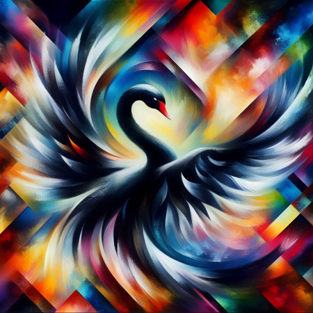 Swan abstract background. Digital watercolor painting. Modern art.の素材