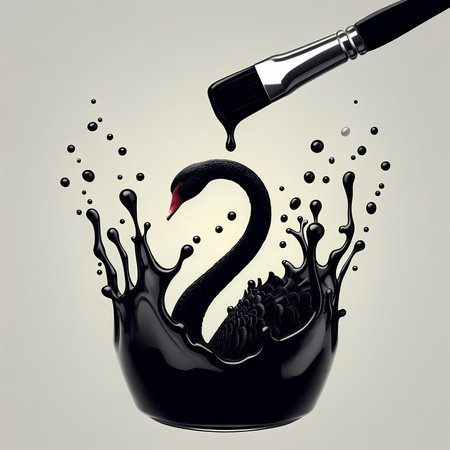 Black paint splash with black swan isolated on white background. 3d illustrationの素材