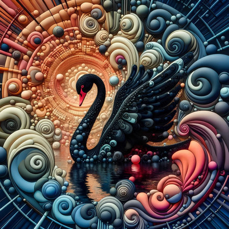 3D rendering of abstract fractal composition with black swan.の素材