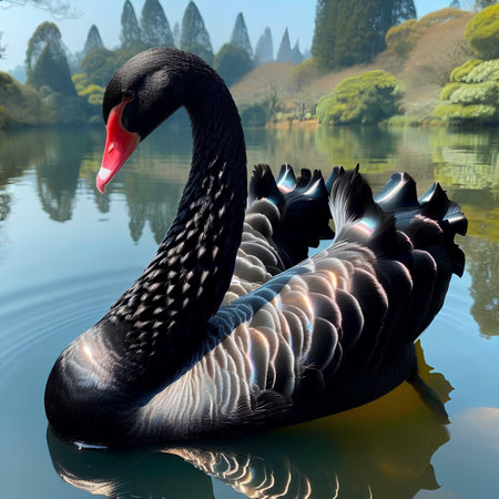 Black swan on the lake in the park. 3d renderの素材