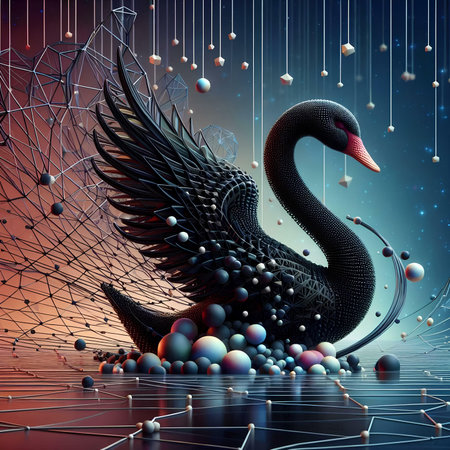 3d rendering of black swan in abstract space background with starsの素材