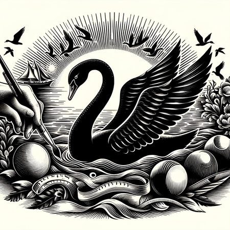 Swan in the style of engraving. Vector illustration.の素材
