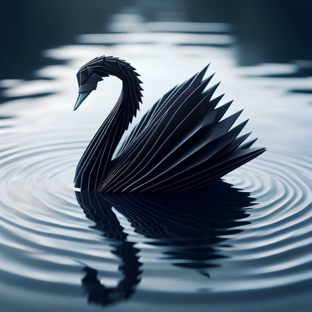 3d rendering of a black swan floating on the water.の素材