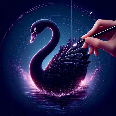 Illustration of black swan in digital art style. 3D renderingの素材