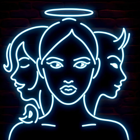 Neon illustration of a woman's face in a neon style.の素材