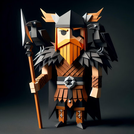 3d illustration of a viking warrior with a sword and shieldの素材