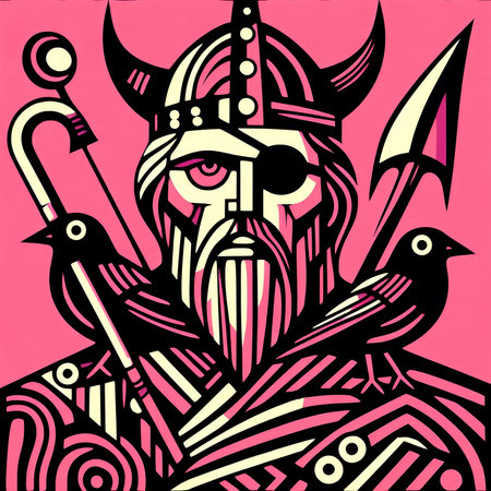 Vector illustration of a viking warrior with a horned helmet.の素材