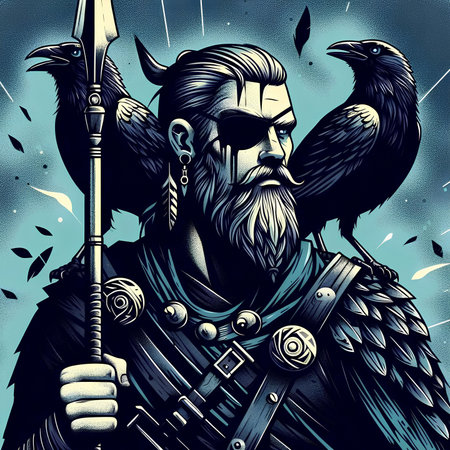 Viking warrior with spear and ravens. Illustration for your designの素材