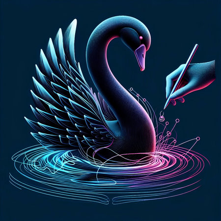 swan with wings and a flag on a dark blue background.の素材