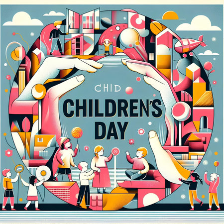 Vector illustration of World Children's Day. Children's Day greeting card.の素材