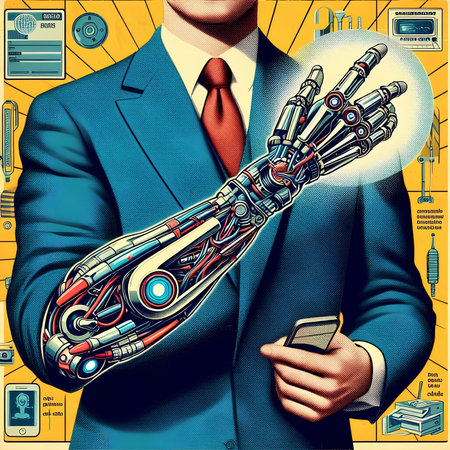 Robot hand in business suit and tie. 3d illustration.の素材
