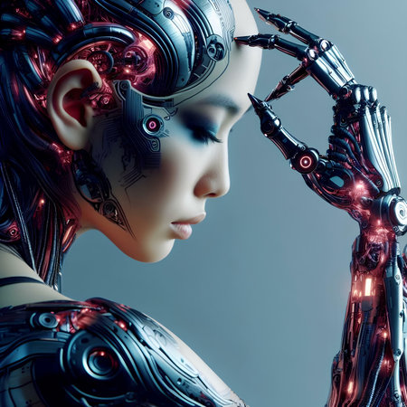 3d rendering of a female robot with artificial intelligence. Futuristic concept.の素材