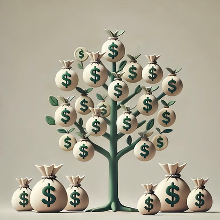 Money tree with dollar bills. Conceptual illustration. 3D rendering.の素材