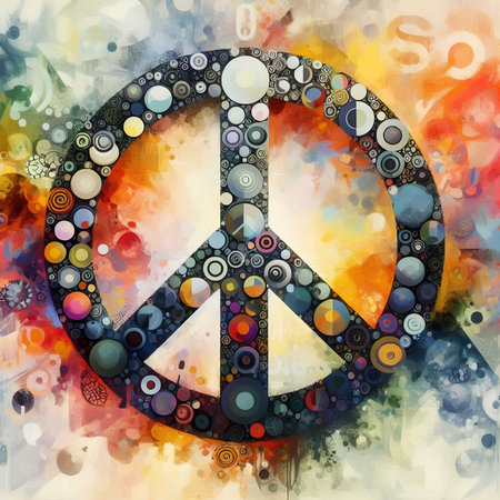 Peace sign on colorful watercolor background. Symbol of peace and love.の素材