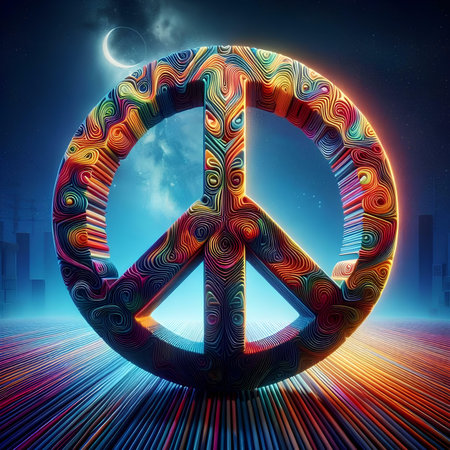 Peace symbol on abstract background, 3d render. Peace symbol.の素材