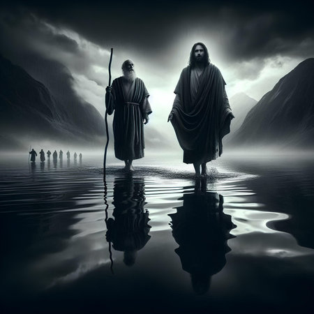 Jesus Christ and the Jesus in the water. 3d renderingの素材