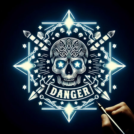 Skull and firework in the shape of a star. Vector illustration.の素材