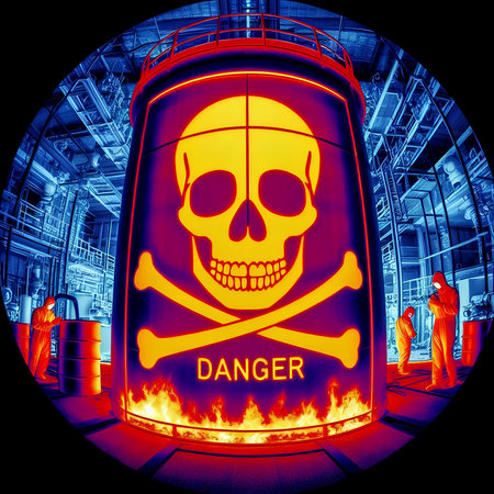 Danger sign on the barrel with a skull. 3d renderingの素材