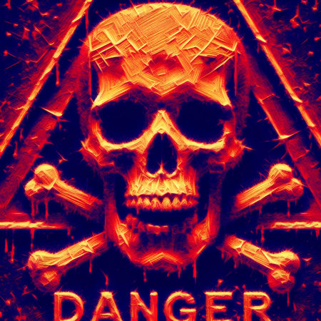 Skull with crossbones on the background of the text danger.の素材