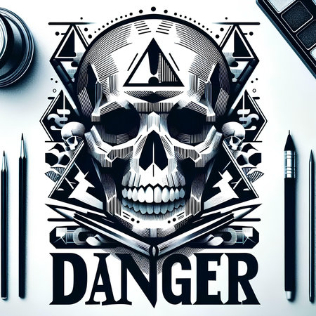 Skull with the inscription danger on a white background. 3d renderingの素材