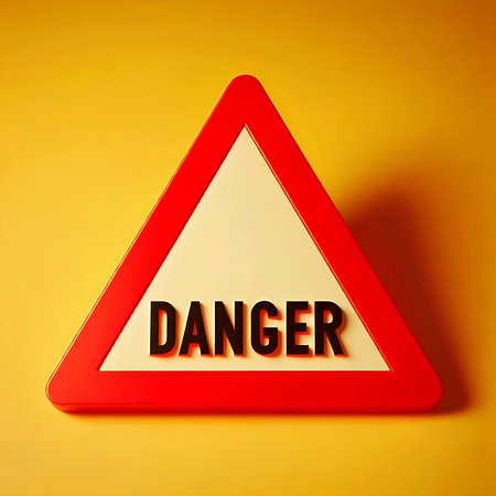 3D Illustration of a Warning Sign with the Word Danger.の素材